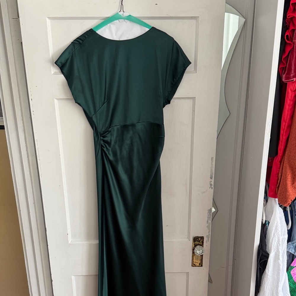 Lulu's Dark Green Satin Maxi Dress
